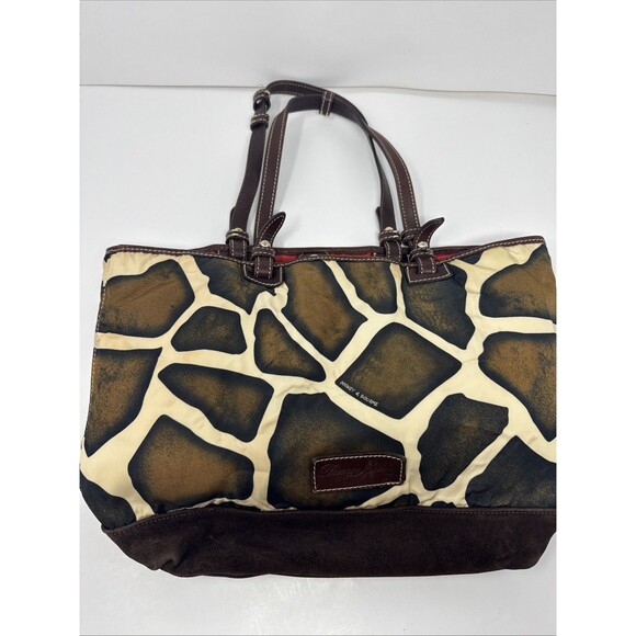 Dooney & Bourke Shoulder Bag Giraffe Animal Double Handle Full Zip Tote Red READ - Picture 1 of 13